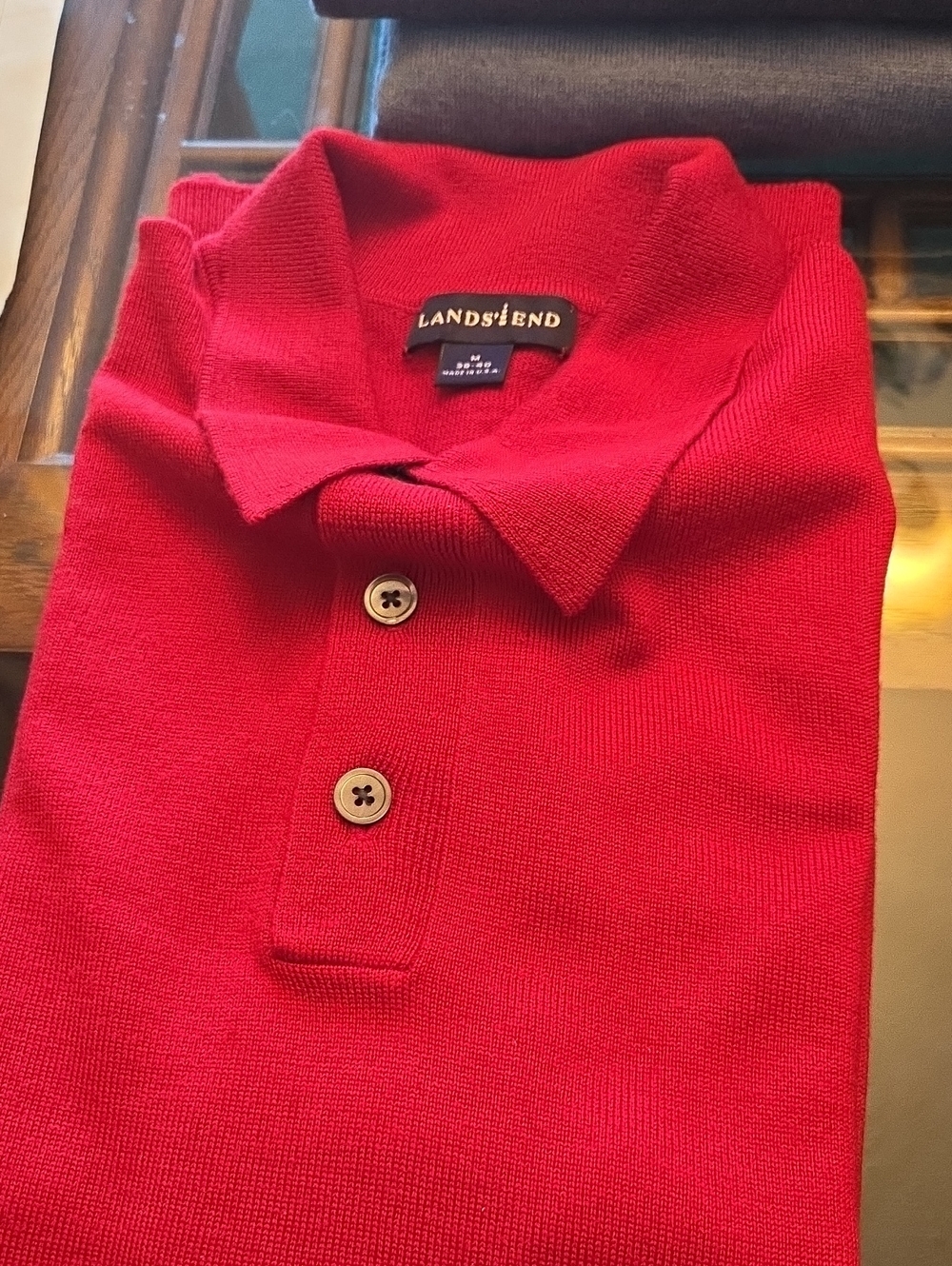 Lands' End Red Long Sleeve Polo Shirt Size Medium Like New